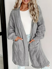  Casual Cardigan Women's Plus Solid Cable Long Sleeve