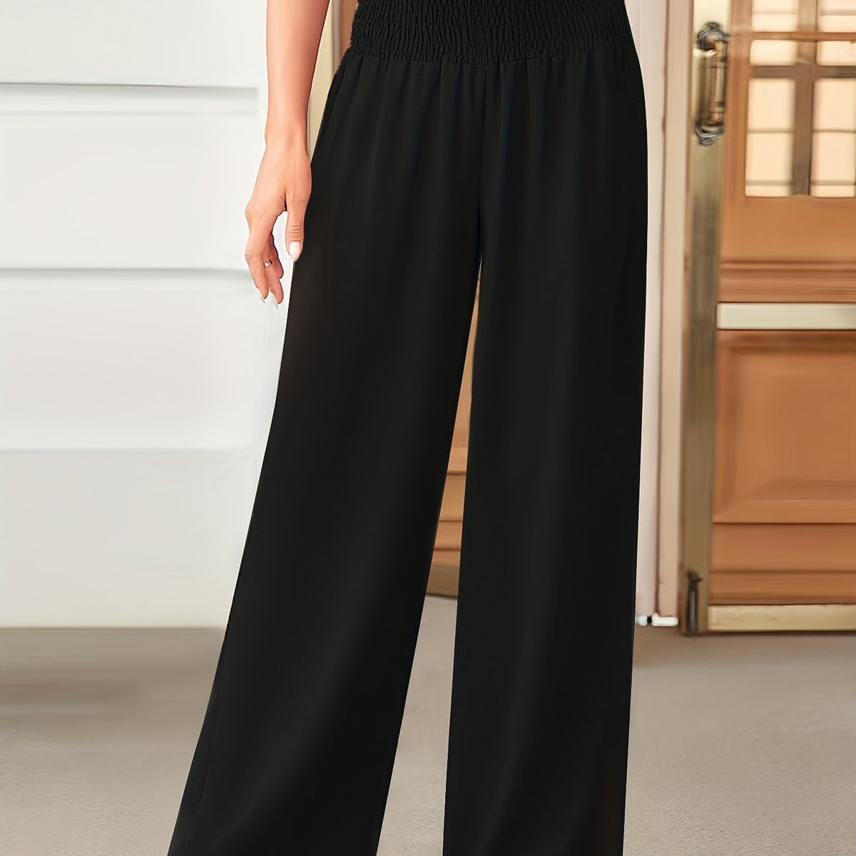Solid Pleated Wide Leg Pants Casual Loose Pants