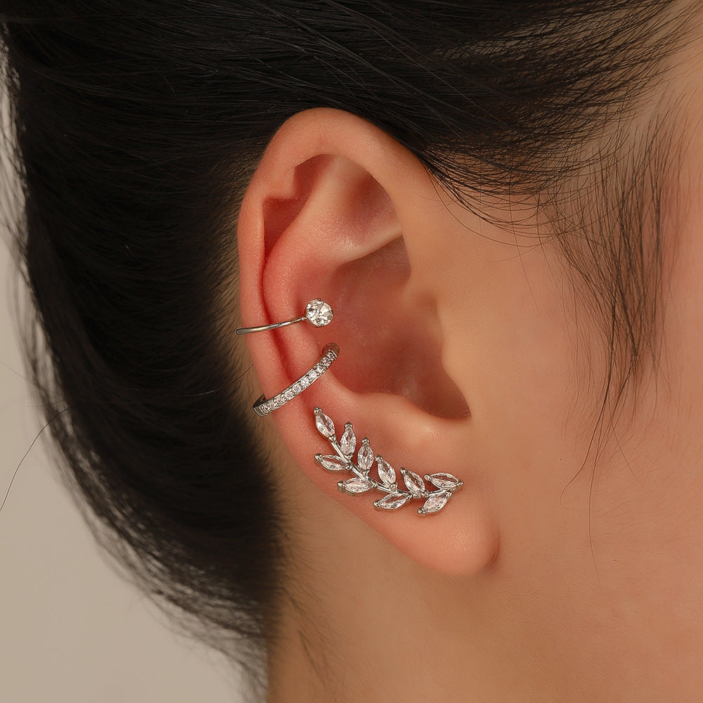 Star Leaf Flower Pearl Zircon Stud Earrings for One Ear
