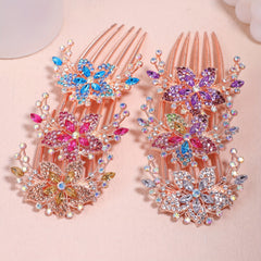 Crystal Rhinestones Hair Clip Faux Pearl Metal Hair Side Combs Bun Hairp
