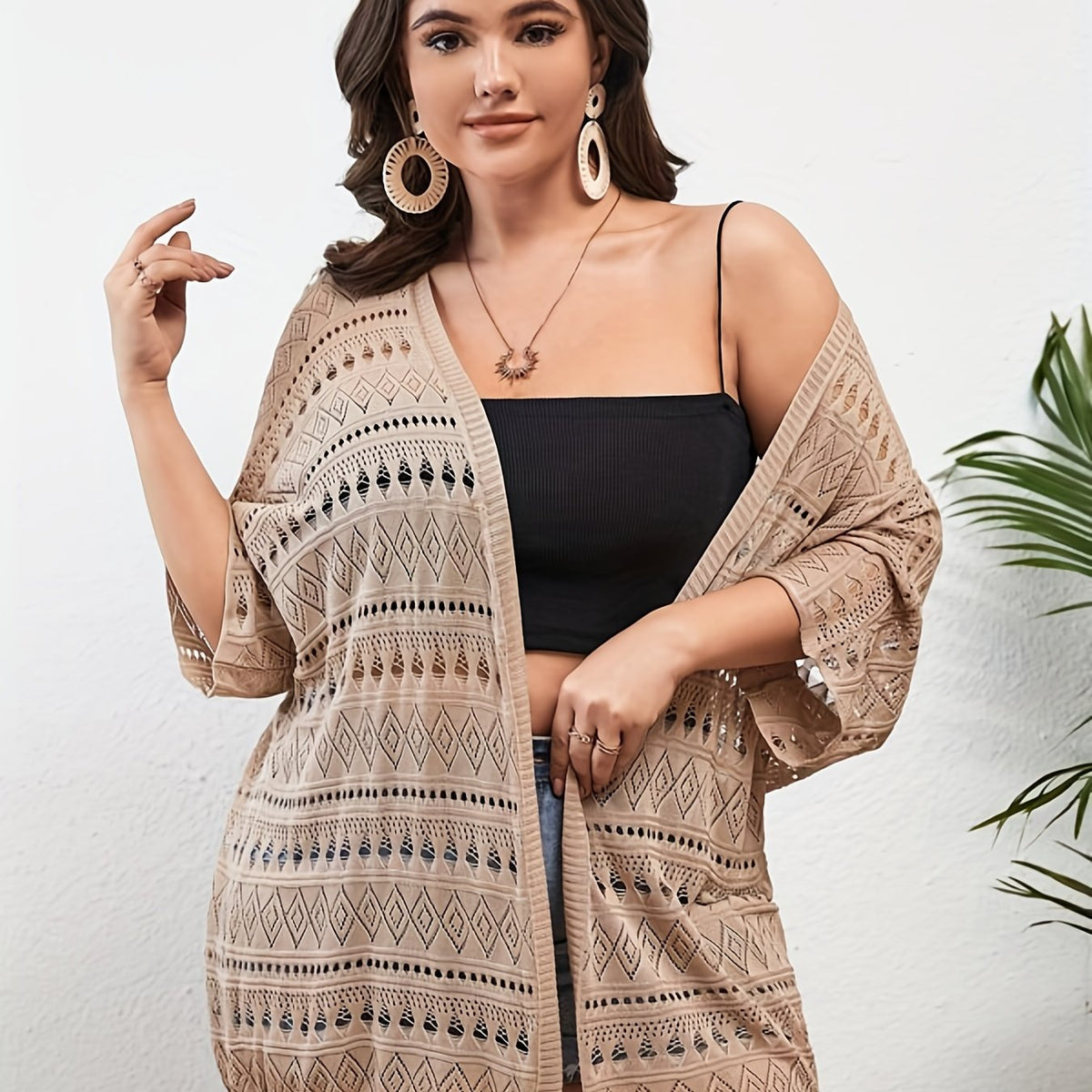  Eyelet Embroidered Open Front Cardigan