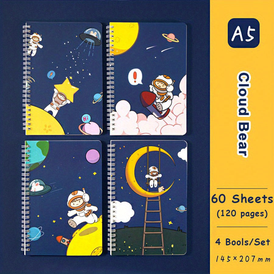 4PCS Astronaut Stationery Set: A5 Spiral Notebook, Handbook & Line Book