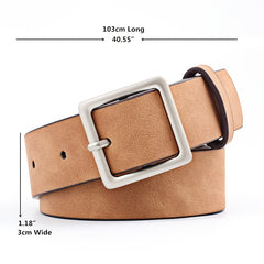 Square Metal Pin Buckle Women Leather Belt for Jeans