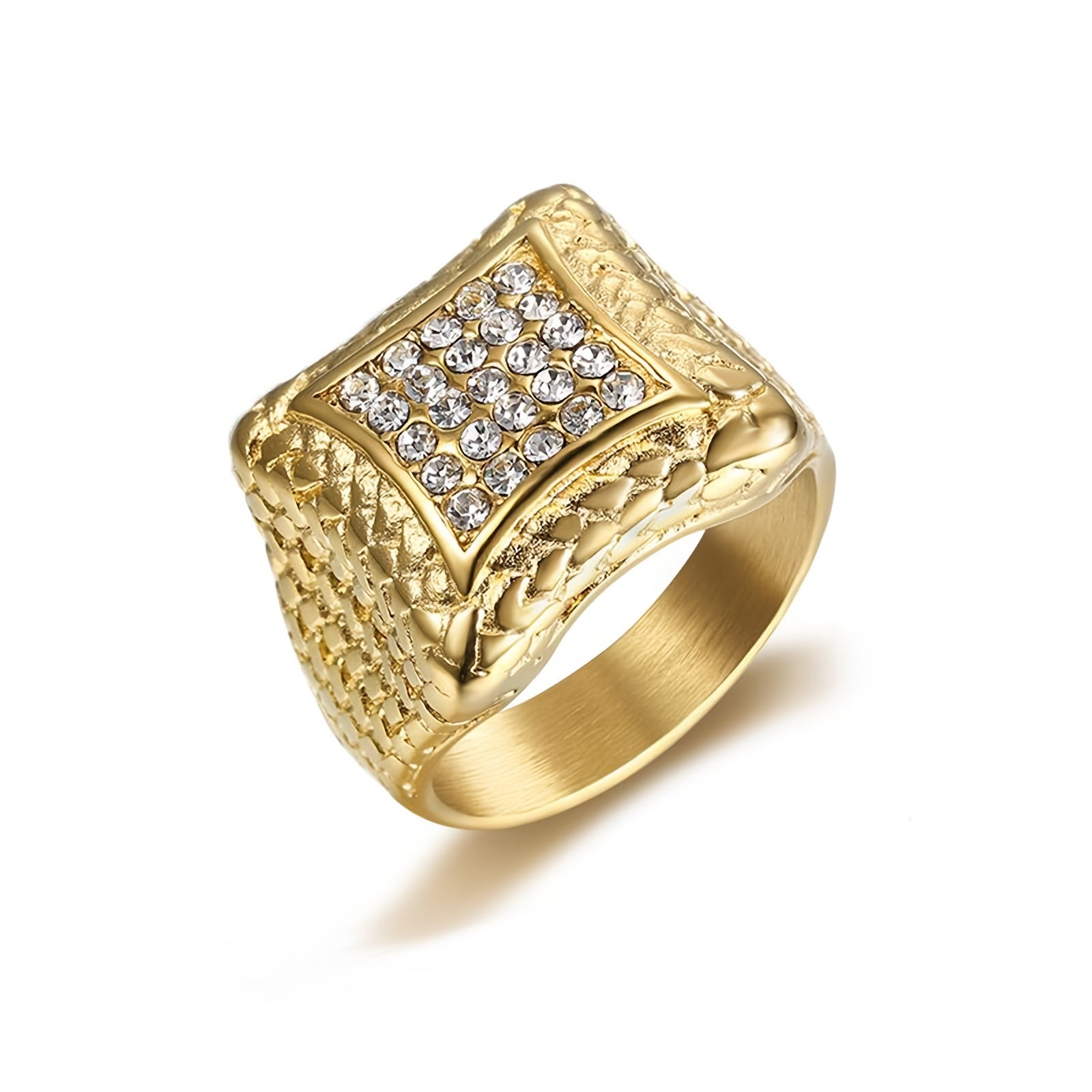Men's Crystal Geometric Steel Ring
