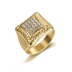 Men's Crystal Geometric Steel Ring