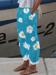 Marble Print Elastic Waist Pants Long Length