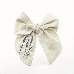 Lavender Embroidery Bow Hair Clip Retro Style Barrette for Women Girls
