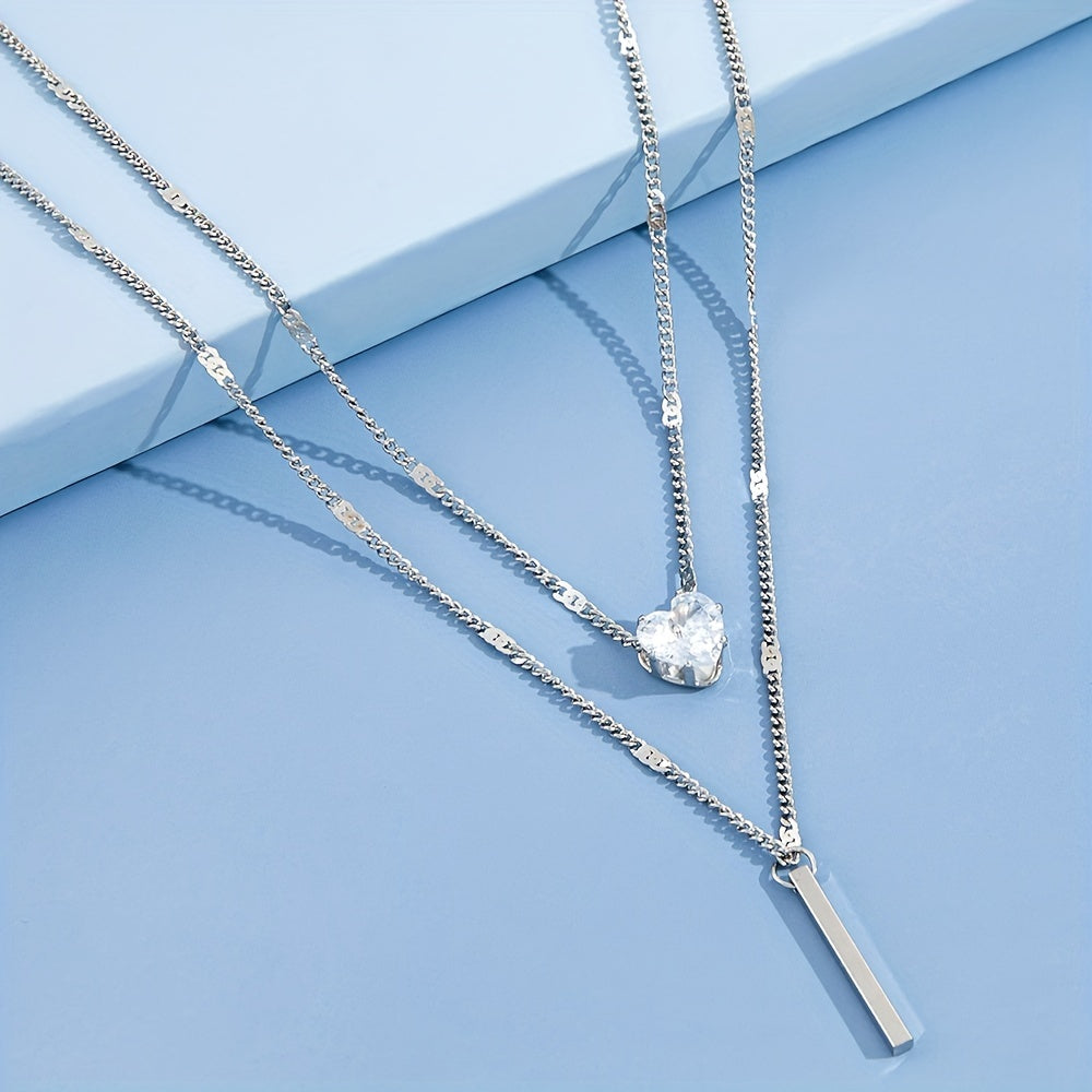 Double Layer Water Drop Shape Rhinestone Tassel Necklace Set