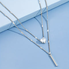 Double Layer Water Drop Shape Rhinestone Tassel Necklace Set