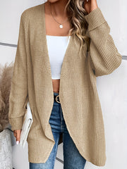  Solid Long Sleeve Open Front Cardigan