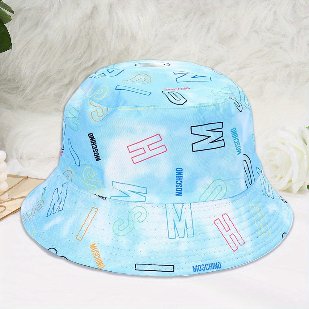 Unisex Tie Dye Alphabet Print Bucket Hat for Sun Protection