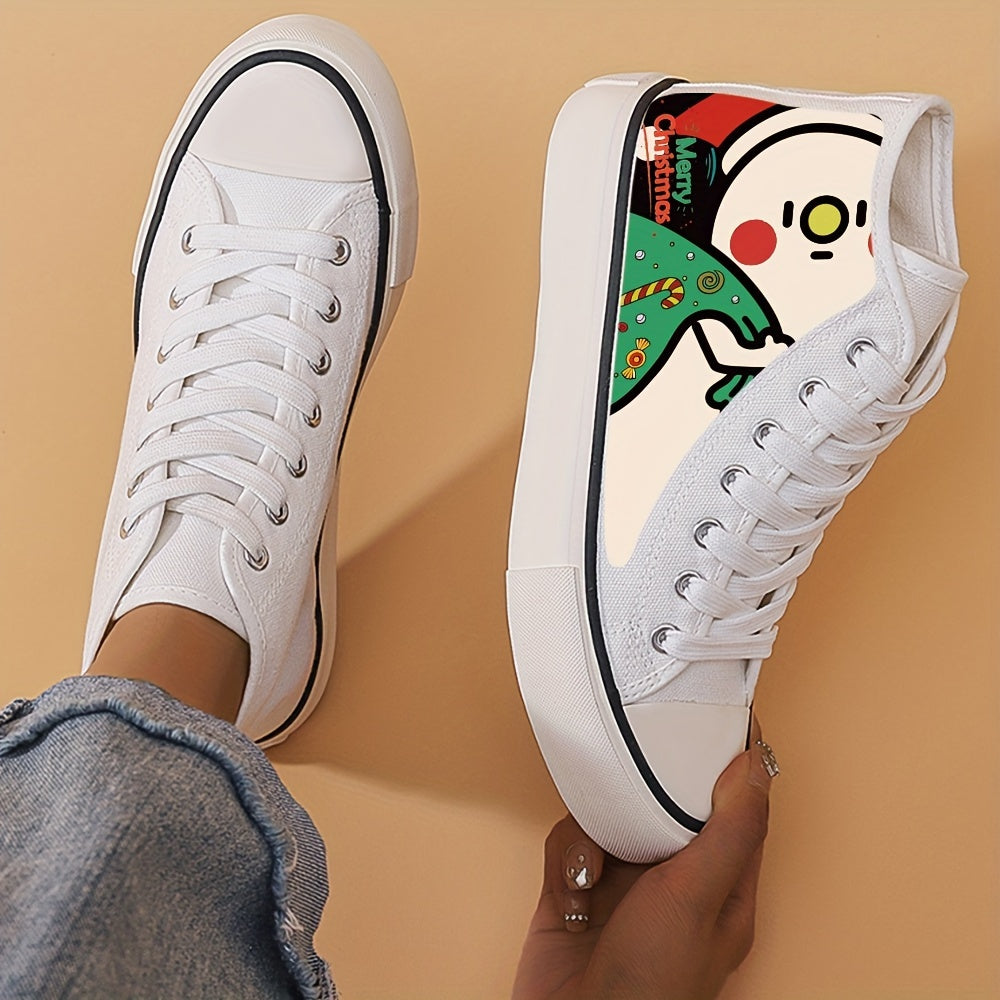 Christmas Snowman Print Canvas Sneakers