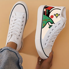 Christmas Snowman Print Canvas Sneakers