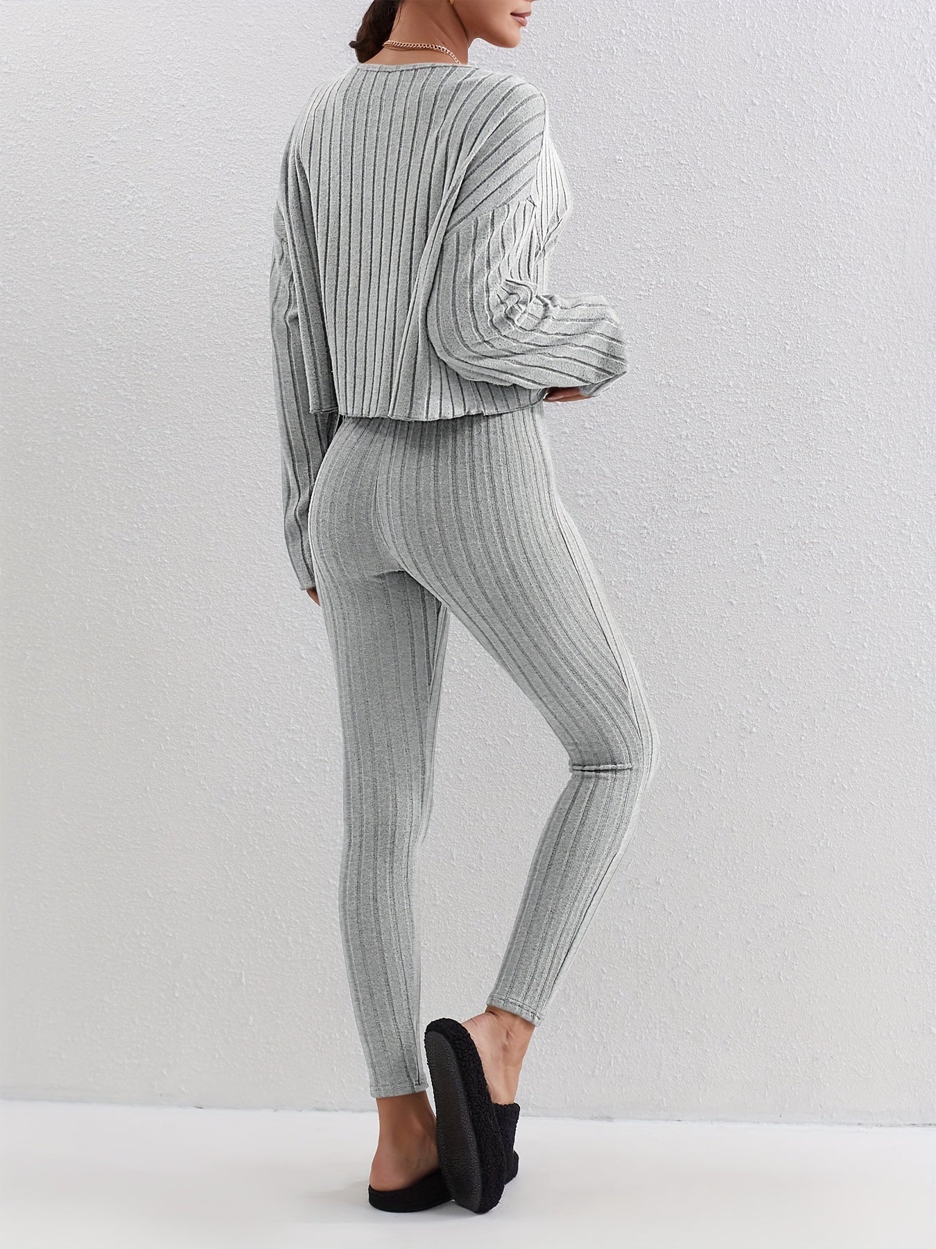 Ribbed Knit Two piece Set Casual Long Sleeve T shirt & Skinny Pants Outfits