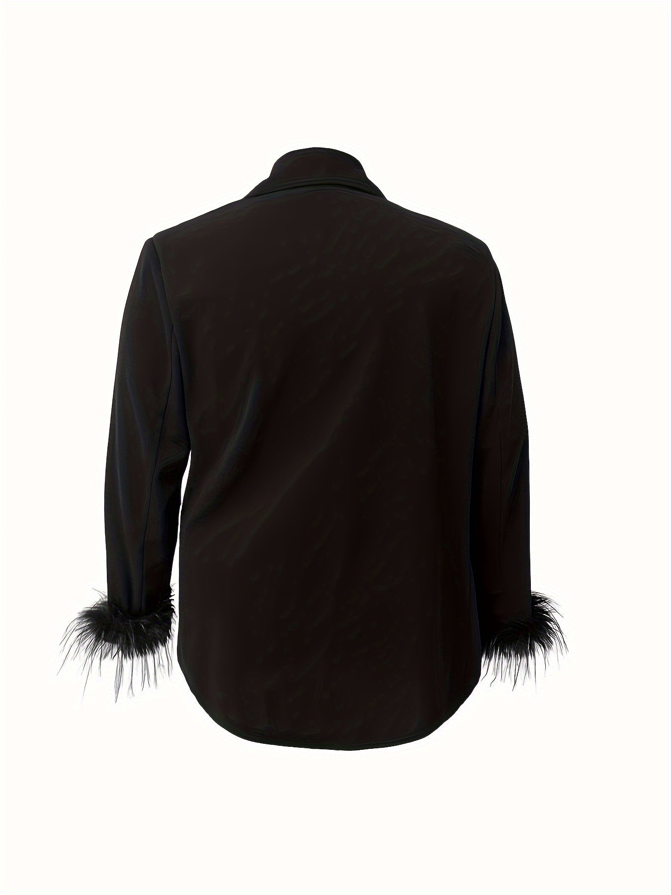  Solid Fuzzy Trim Long Sleeve Casual Blazer