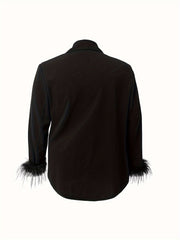 Solid Fuzzy Trim Long Sleeve Casual Blazer