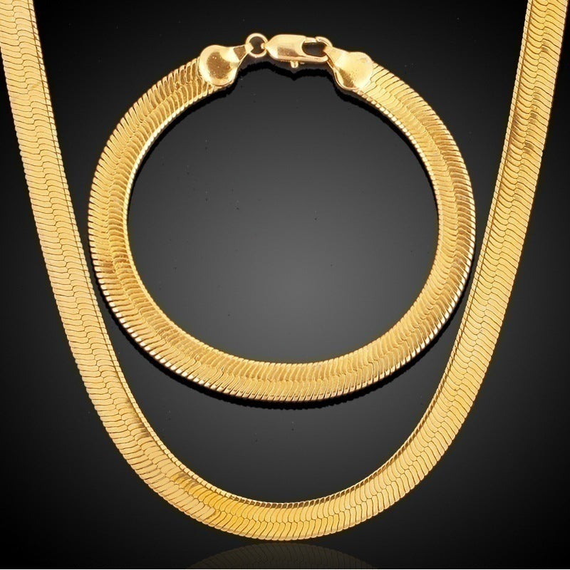 2pcs Men's Snake Chain Necklace & Bracelet Set Hip Hop Accessories
