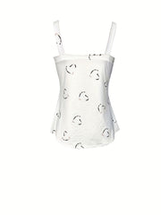 Heart Print V Neck Cami Top Summer Sleeveless Top