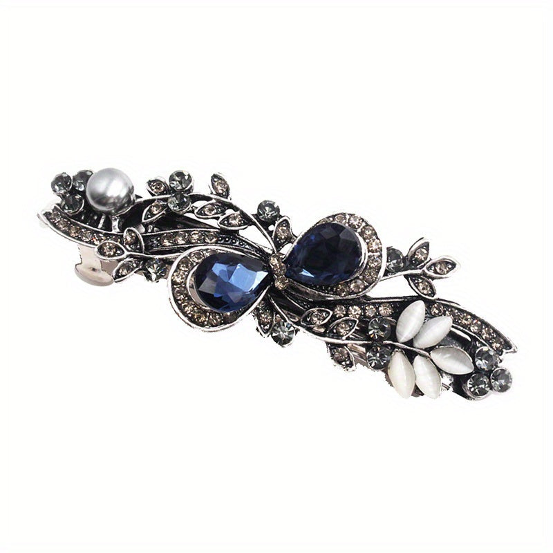 Vintage Rhinestone Flower Hair Clip French Barrette Faux Pearl Head Jewelry