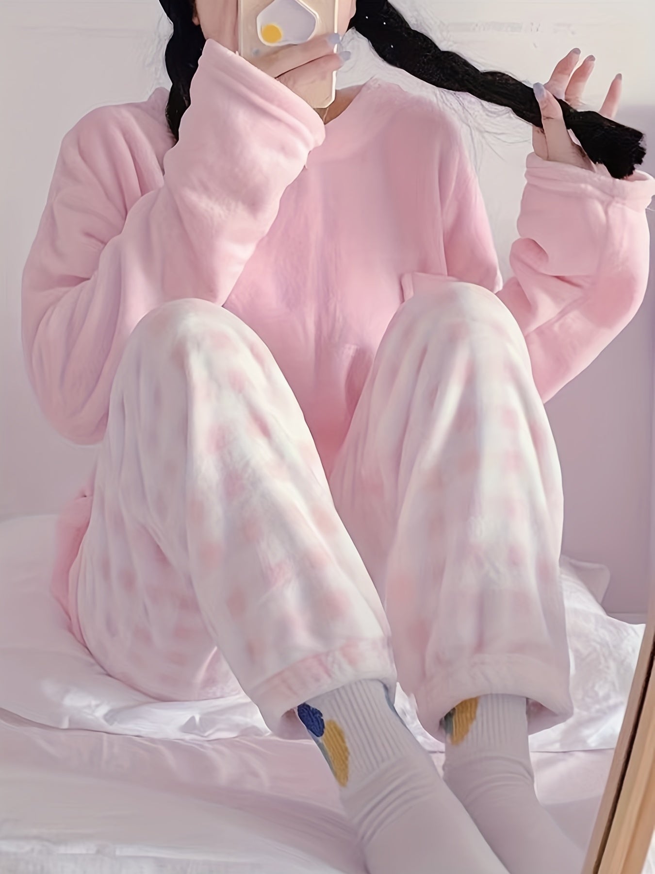 Cozy Plaid Pajama Set with Long Sleeve Top & Soft Pants for Women
