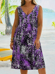  Women's Random Print V Neck Tank Dress
