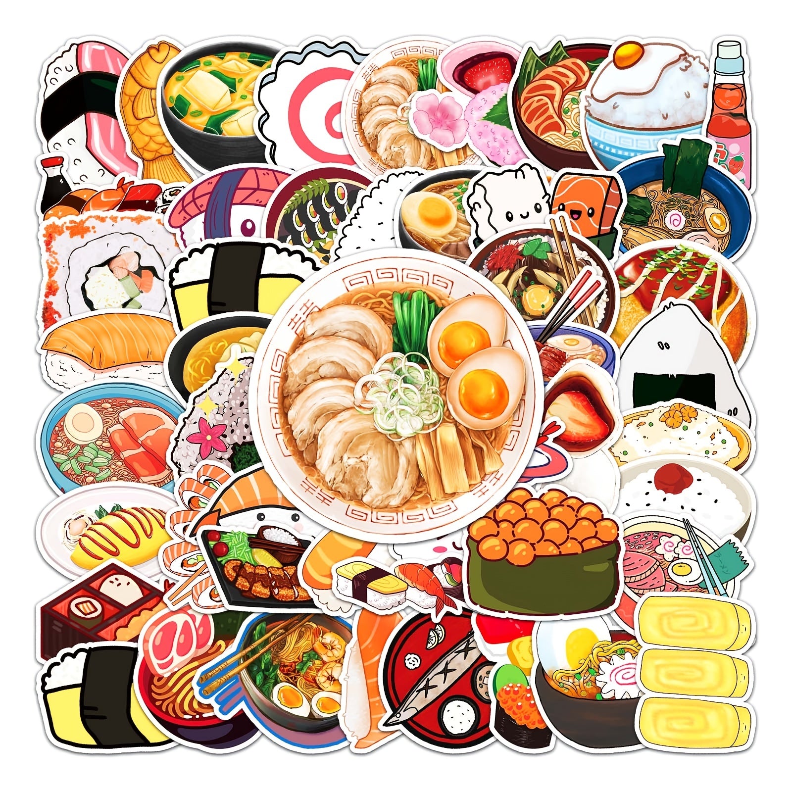 50pcs Japanese Food Waterproof Stickers For Car Laptop Skateboard