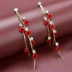 Tassel Red Rose Rhinestone Dangle Earrings