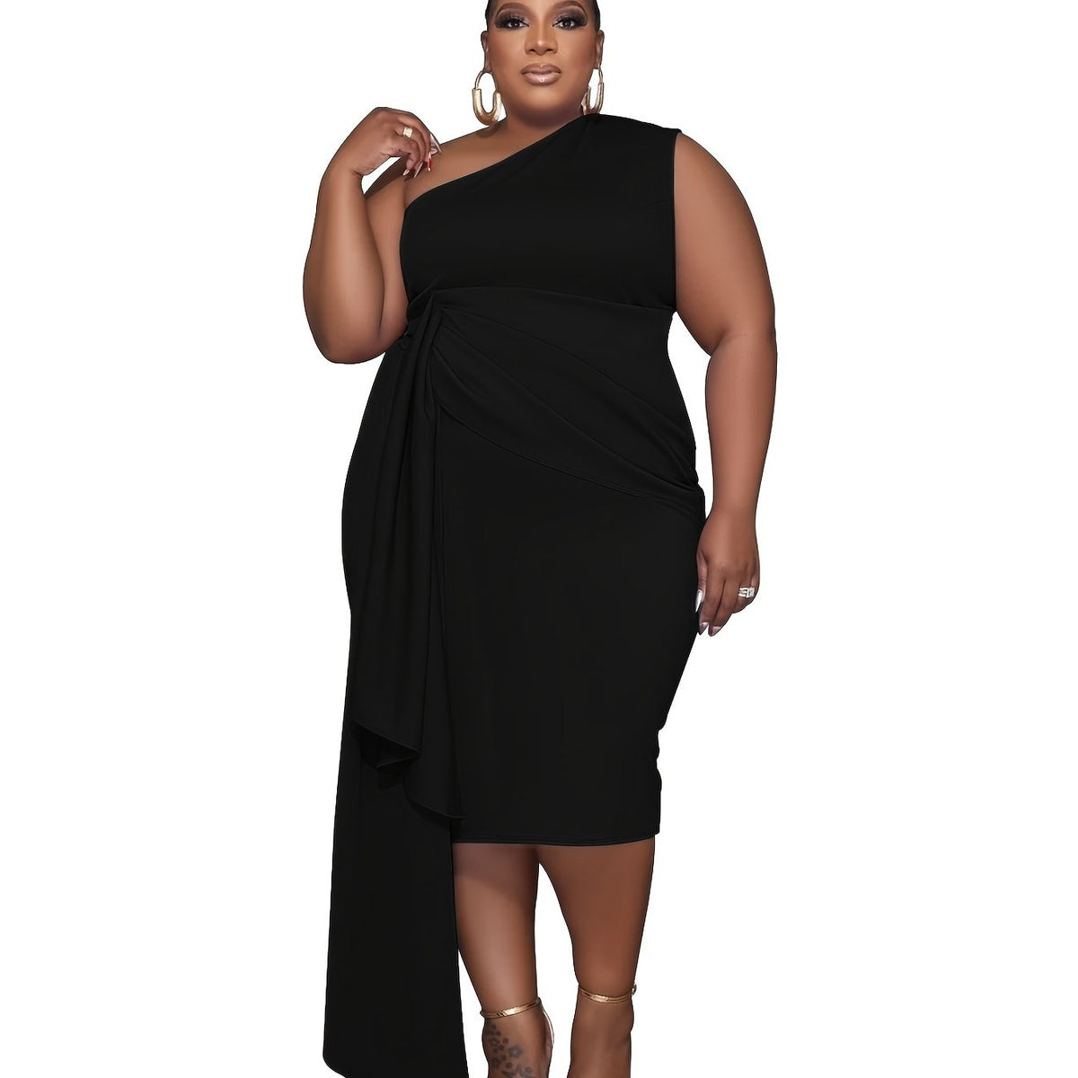  One Shoulder Draped Cocktail Dress