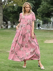  Floral Print Short Sleeve Maxi Dress