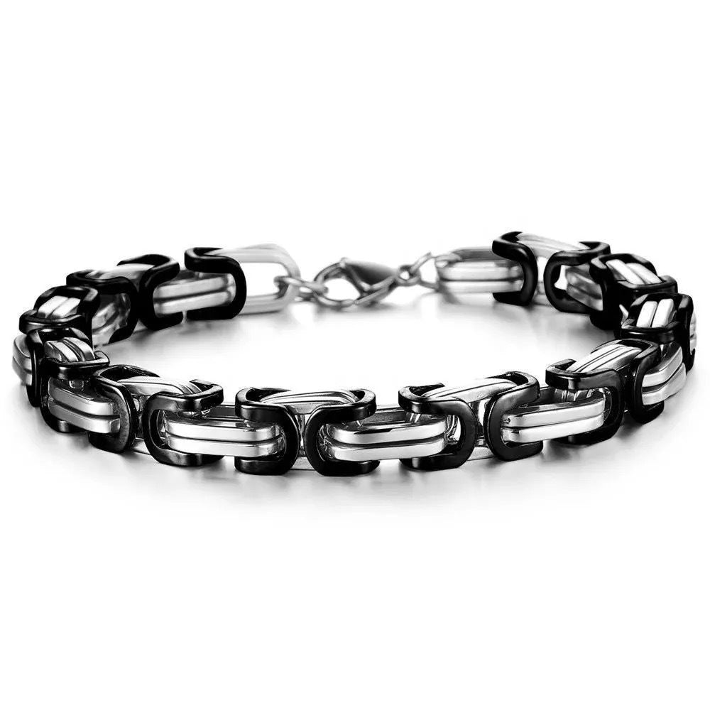 304 Stainless Steel Mens Byzantine Chain Plated Jewelry Set