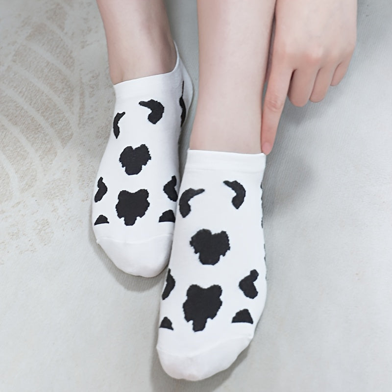 10 Pairs Cute Cartoon Cow Print Ankle Socks for Women
