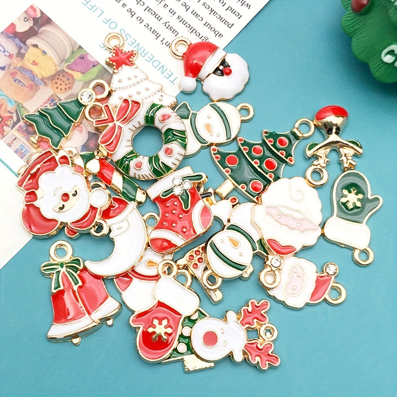 21pcs Enamel Charms Christmas Tree Santa Claus Pendants DIY Jewelry Making