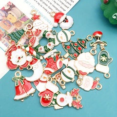 21pcs Enamel Charms Christmas Tree Santa Claus Pendants DIY Jewelry Making