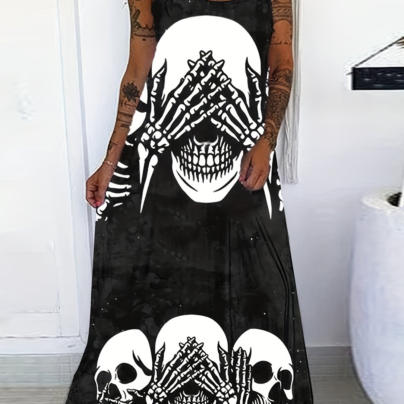  Skull Print Maxi Cami Dress