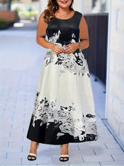 Plus Size Colorblock Floral Print Maxi Tank Dress