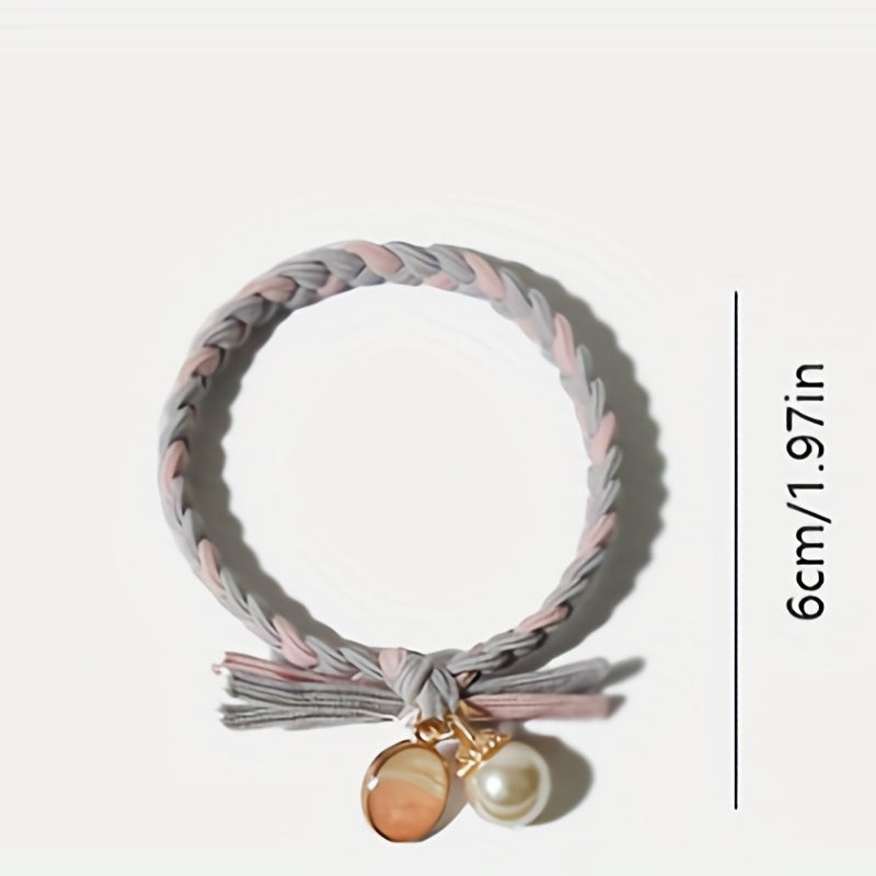 Faux Pearl Decor Hair Tie Braided Hair Ring Hair Rope High Elasticity