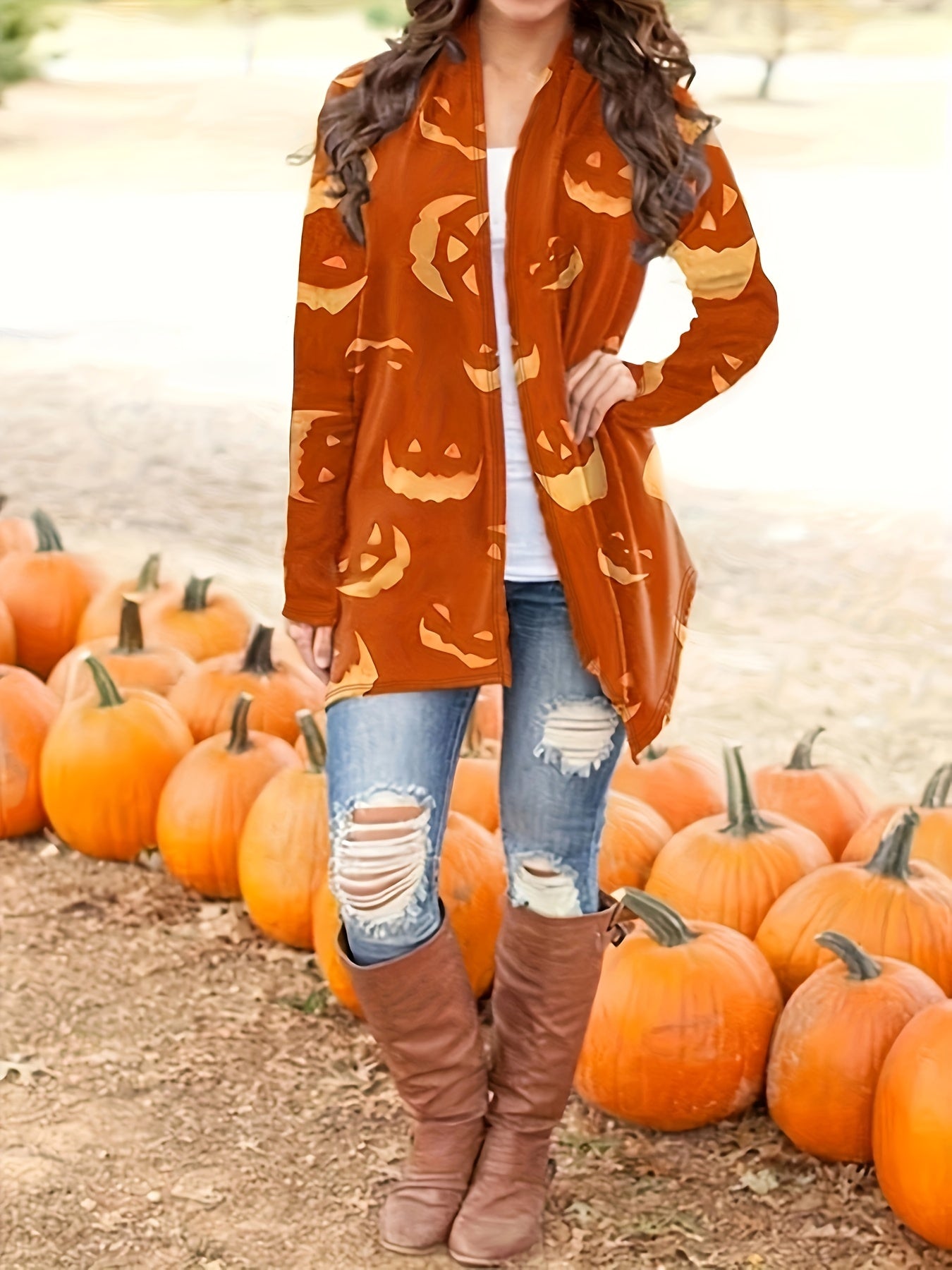  Halloween Cardigan Women's Open Front Graphic Print Long Sleeve