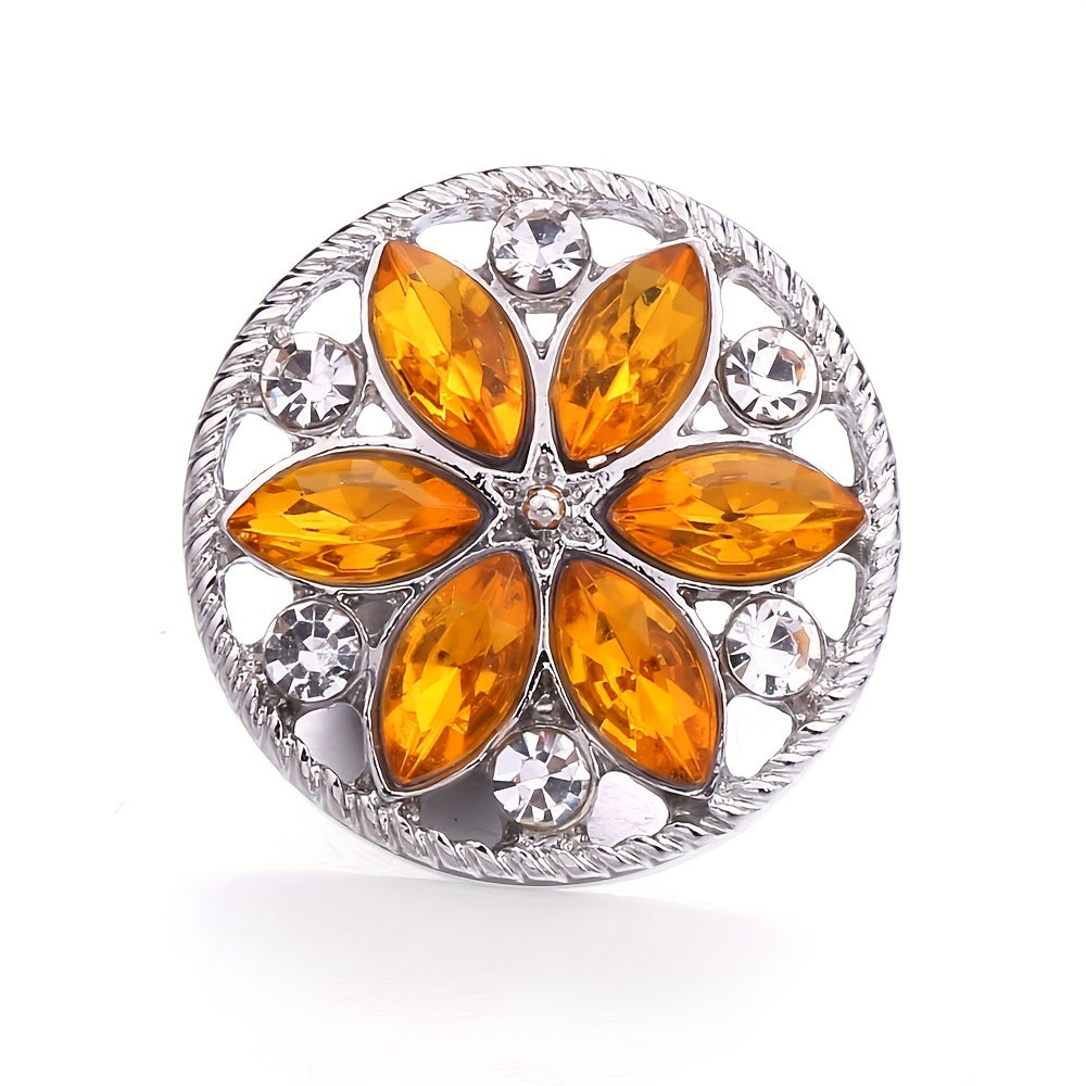 Alloy Flower Decor Round Snap Button with Rhinestones for DIY Jewelry