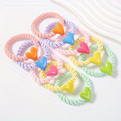 5pcs Candy Heart Hair Tie Elastic Hair Rope Sweet Hair Ring Ponytail Holder