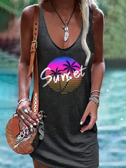Sunset Print Tank Dress Sleeveless Casual Dress