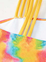 Girl's Tie Dye One piece Swimsuit Gradient Knotted Tankini