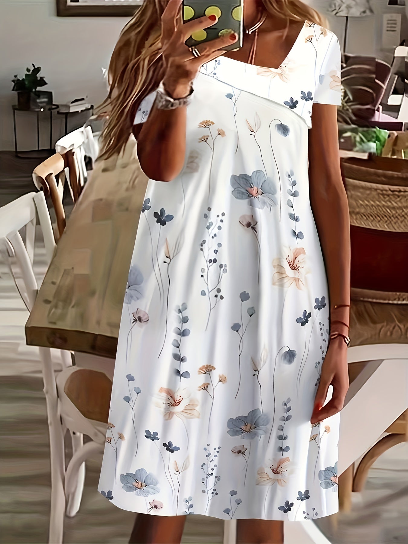  Floral Print Short Sleeve Casual Dress