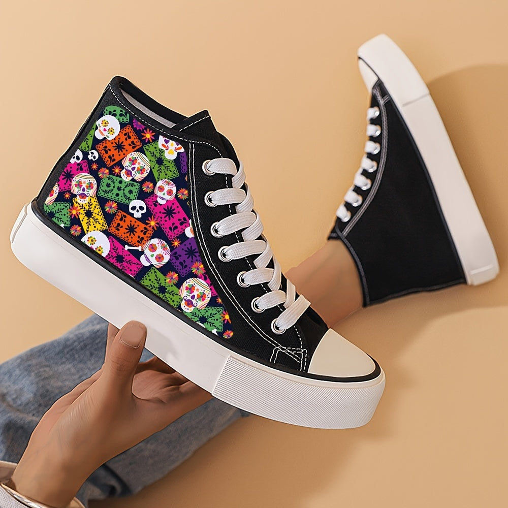 Girl's High Top Skull Pattern Skate Shoes Non Slip Casual Sneakers