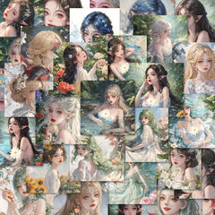 52pcs Watercolor Girl Series PVC Stickers for Crafting