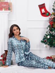 Christmas Elk Print Pajama Set Long Sleeve Top & Pants