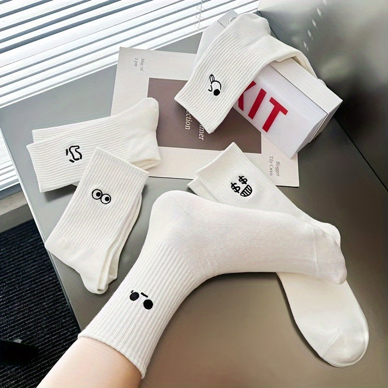 5 Pairs Cartoon Pattern Ribbed Socks for Women