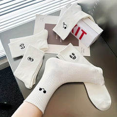 5 Pairs Cartoon Pattern Ribbed Socks for Women