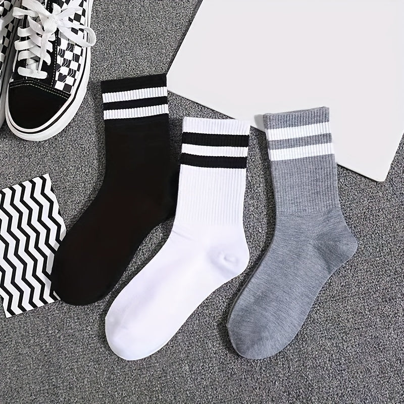6 Pairs Striped Crew Socks Women's Stockings & Hosiery