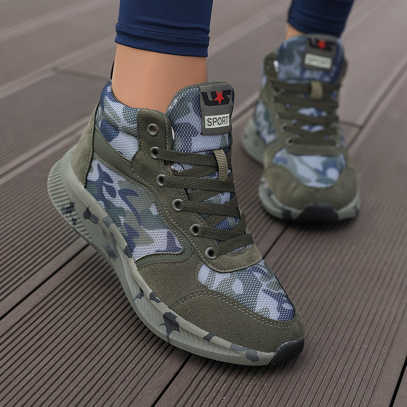 Women's Camo Print Lace Up High Top Sneakers