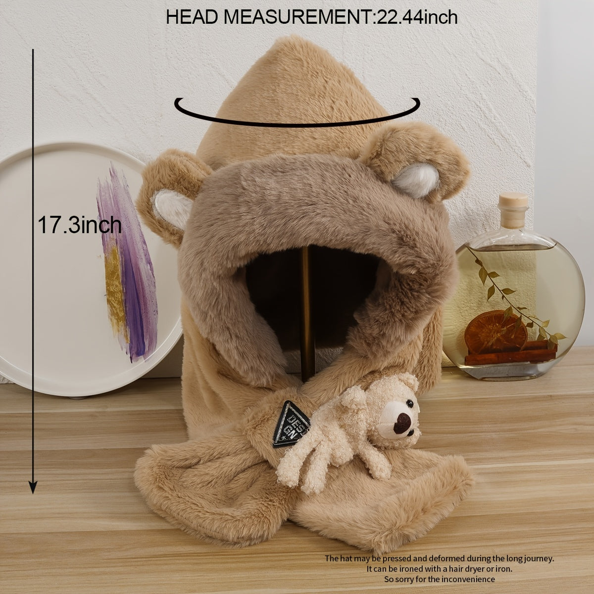 2pcs Winter Cashmere Scarf Hat with Animal Ears for Girls